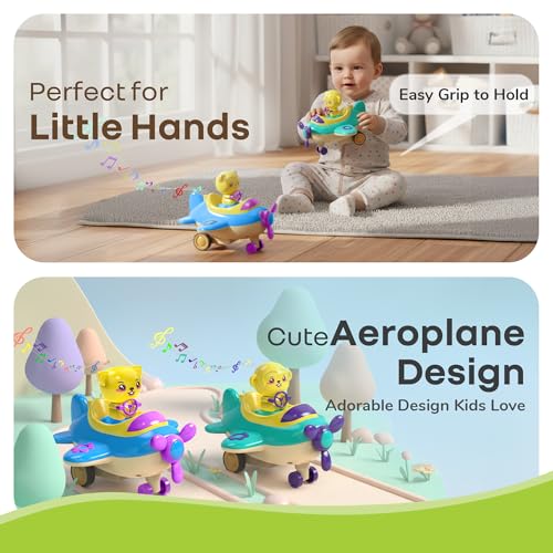 Image of R for Rabbit Orapple Aero Rider Push and Play Mini Toy Airplane Set for Kids with Lights and Music | BPA Free Baby-Safe Rounded Edge Design 2 Pcs Combo of Press & Go Aircraft for 12 Months+ (Multi 1)