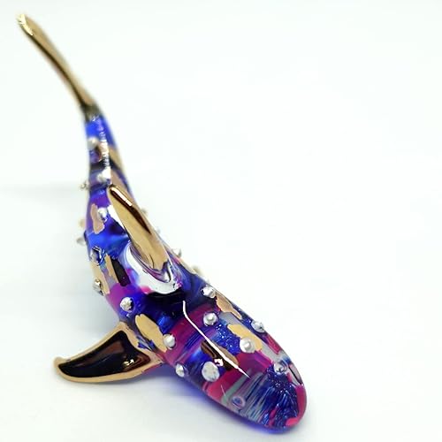 Figuras miniatura de ballena y tiburón, animales marinos, arte de vidrio soplado a mano, regalo coleccionable para decorar (azul morado)