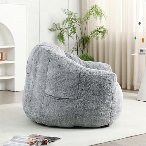 Image of Bean Bag Chair with Arms for Adults - Furry Lazy Sofa, Armrests Stuffed High-Density Foam Filler Chair, Small Cozy Reading in Bedroom Living Room and Dorms (Dark Gray)
