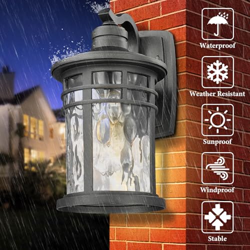 Image of Darkaway Outdoor Porch Lights Wall Mount, Outside Light Fixtures Sconces Wall Lighting with Water Ripple Glass Waterproof Exterior Lights for Patio Yard House Hallway Doorway Garage