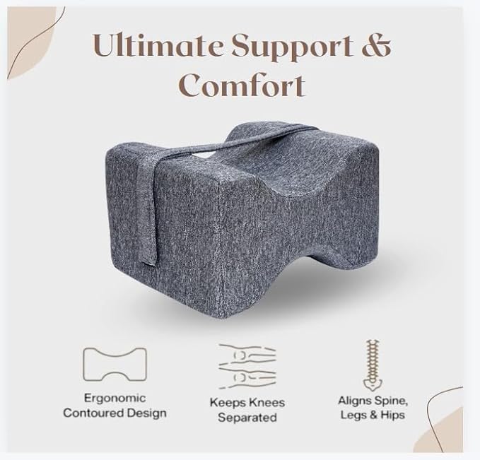 MASHUR FAB Knee Pillow, Knock Knee Pillow for Sleeping, Memory Foam Leg Pillow Wedge Cushion for Side Sleeper, Sciatica, Pregnancy (Grey) 1