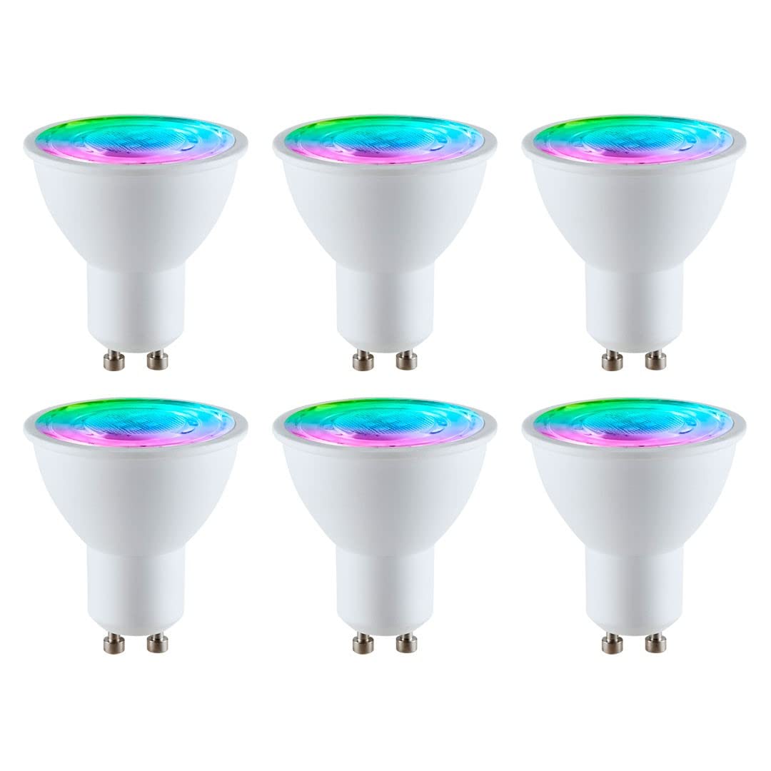 B·LED BARCELONA LED Pack 6 Bombillas GU10 Inteligente Wi-Fi Regulable 5W 400 Lm, Bombilla Alexa Multicolor Bombilla Compatible con Alexa, Google Home Assistant y App Smart Life/Tuya, RGB