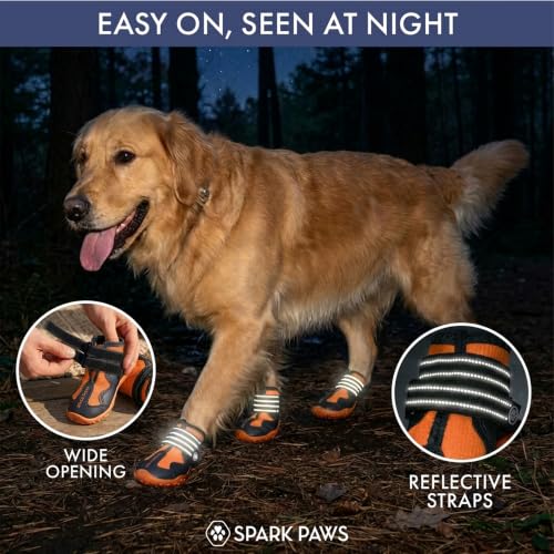 Image of Spark Paws 365 Dog Shoes - All-Weather Paw Protection | Winter Snow Boots & Summer Hot Pavement Booties for Dogs | All-Terrain, Water-Resistant, Black Orange - Size 1