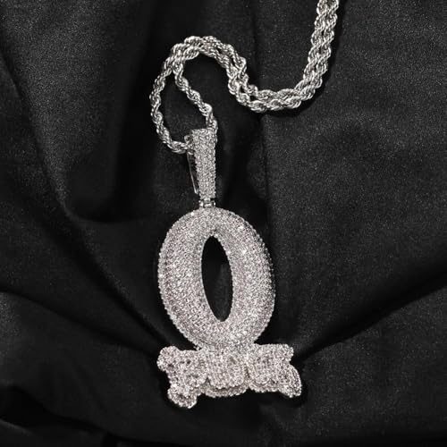 Hip-Hop Style Diamond O Block Zircon Letter Pendant Necklace, Fashion Jewelry 24inch twist chain3