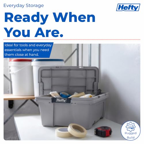 Image of Hefty MAX Pro 12 Gallon Storage Bins with Latching Lids, Heavy Duty Stackable Plastic Storage Containers for Garage, Basement & Outdoor Use, Utility Storage Tote, 6 Pack, Gray