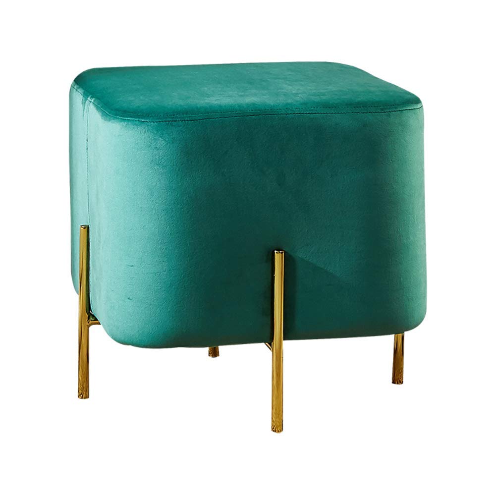 Tabouret carré velours vert comme repose-pieds de salon ou siège de coiffeuse de chambre