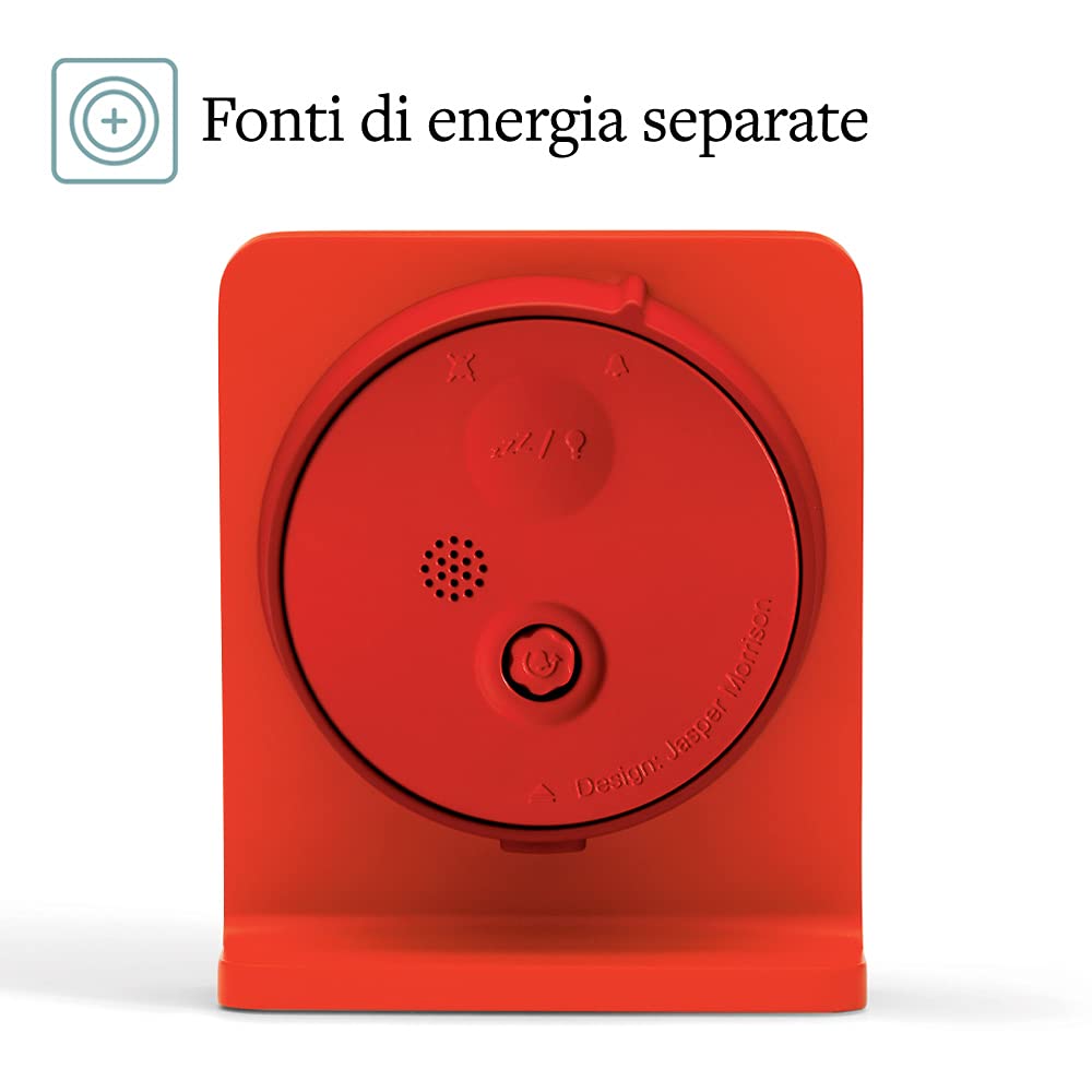 Punkt. AC01 - Sveglia analogica con Quarzo, Funzione Snooze, Luce a LED, luci a Batteria, silenziosa Senza ticchettio (Blocco in Alluminio e Frontale in Vetro), Colore Rosso, Lunghezza 3,4 cm,