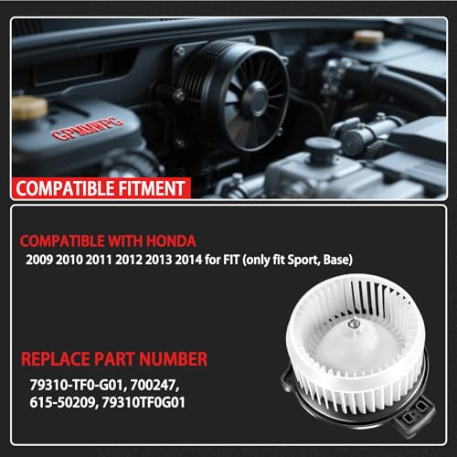Image of 700247 HVAC Heater Blower Motor Fan Front Replacement Compatible with Honda Fit 2009-2014, Replaces# 79310-TF0-G01, 615-50209, 79310TF0G01