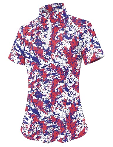 Image of LOMON Womens Golf Polo Shirts Summer Short Sleeve 1 /4 Zip Tops Moisture Wicking Casual Tennis Activewear with Pockets