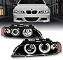 AmeriLite Black Projector Replacement Headlights Dual LED Halo Set For 97-03 BMW 5 Series E39 - Passenger and Driver Side