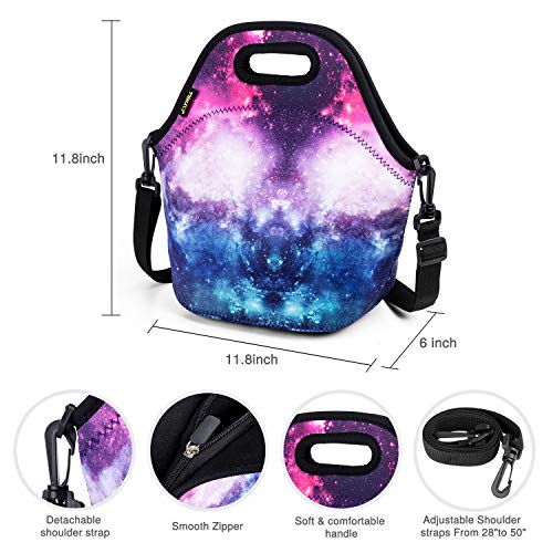 Neoprene Lunch Bag, Cute Lunch Bags for Women Girls Lunch Box Bag, Insulated Lunch Tote Bag for Kids Lunch Sack for Work School Travel and Picnic (Purple Sky)