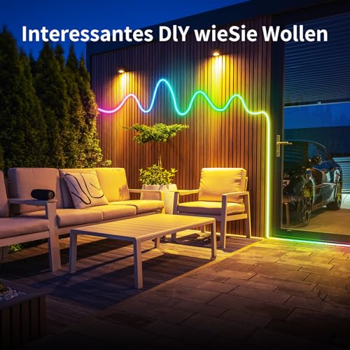 BUNACET Neon LED Streifen 8m, RGB+IC Neon Halloween-Röhre, 768 LEDs mit Fernbedienung & Netzteil, IP65 wasserdicht, Musik-Sync, 24V flexible Silikon-Beleuchtung für Innen/Außendekoration DIY