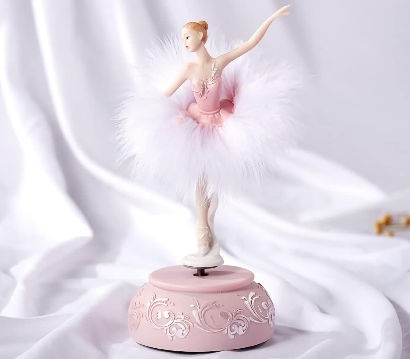 Ballerina Music Box Figurine Plays Swan Lake Tune, Musical Figure Hand-Painted Feather Skirt Ballet Recital Gift for Daughter Granddaughter Girls Wife Birthday - Image 5