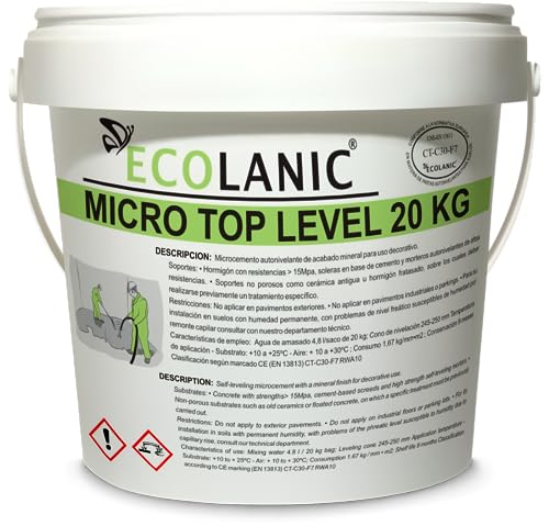 MICROLANIC - MICROCEMENTO Autonivelante decorativo | Monocomponente en polvo de extrema dureza superficial | MICRO TOP Level 1 | Apto para interiores y exteriores | 20 Kg