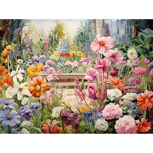 Flower Garden Diamond Art Kits for Adults, 5D Cottage Gardening Diamond Painting Full Drill DIY Floral Landscape Gem Art, Wildflower Botanical Wall Decor, Garden Lover Gift for Women, 12 x 16 Inch