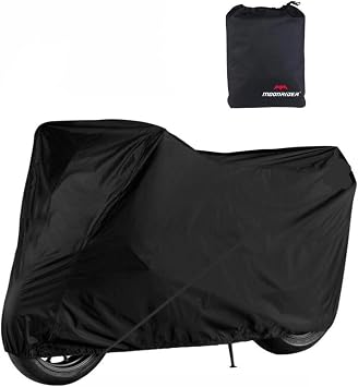 MOONRIDER Waterproof Premium Motorcycle Tarpaulin Under 450cc Motorcycle protective tent with Bottom Rubber Carrying Bag for all Engines