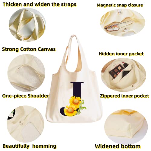 Wslzftl Canvas Tote Bag Sunflower Initial Custom Reusable Grocery Bags Floral Shopping Shoulder Bag For Daily Use Gifts Travel Grocery Bag Casual Handbag（Sunflower-A） #TOP1