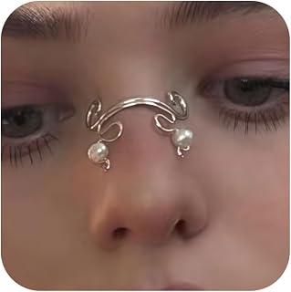 Fake Nose Bridge Jewelry,Punk Style Non Pierced Clip On Nose Cuff, Adjustable Statement Facial Jewelry for Women, Festival, Cosplay, Photos and Cosplay Accessories