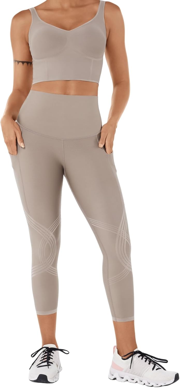 Fanka Body Sculpt 7/8 Leggings with Dual Side Pockets for Women, High Waist Compression Leggings, Workout Yoga Tummy Control