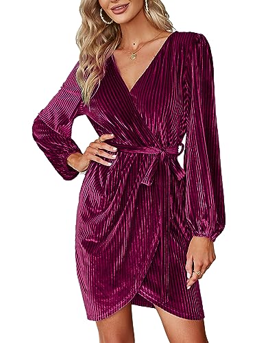 BerryGo Women's Velvet Fall Long Sleeve Wrap Semi Formal Mini