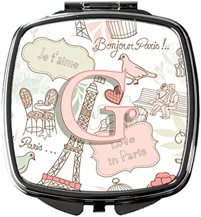 Caroline's Treasures CJ2002-GSCM Letter G Love in Paris Pink Compact Mirror Decorative Travel Makeup Mirror for Women Girls Gifts Pocket Makeup Mirror Folding Handheld image 5