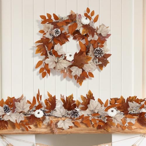 Fall Garland with Lights & Timer, Thanksgiving Fireplace Mantel Decor - image 4