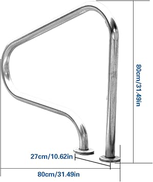 Swimming Pool Handrail with Quick Mount Brace Plate, Anti Slip Perfect Handle Grab, Flange