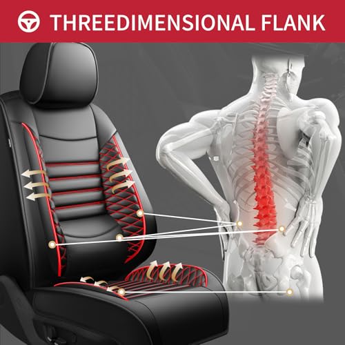 Image of Fit Forester Car Seat Covers for Subaru Forester 2007-2025 2026 - Upgraded Premium Waterproof & Breathable Leather, Airbag Compatible, All-Weather Seat Cushion Protector (2 Front /Black+Red)