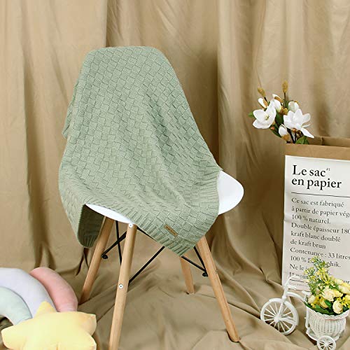 Lawkul Cable Knit Baby Blanket Green Receiving Baby Blankets Crochet Safe Cellular Blanket Baby For Newborn Boy And Girl Size 40X30 Inches #TOP7