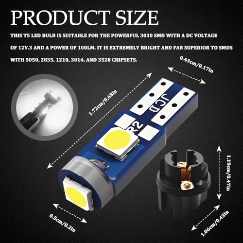 20 luces LED T5 para tablero de auto blanco miniatura 2