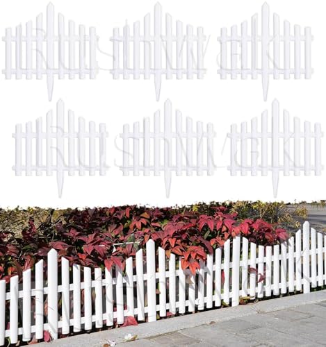 Image of Rushwak Garden Fence Outdoor (6 Panels - 7.5ft Total Running Length) Fence for Garden Fencing Plastic PVC Durable Easy Installation Decorative Picket Fence Border Edging for Lawn Pathway & Flower Beds