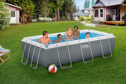 Bestway Power Steel Frame Pool Set mit Filterpumpe 404 x 201 x 100 cm, grau, eckig