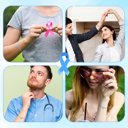 Image of Aurelema 24 Pcs Prostate Cancer Awareness String Bracelets Light Blue Ribbon Woven Bracelets Bulk Men's Health Decorations for Thyroid Disease Lymphedema Awareness Gifts