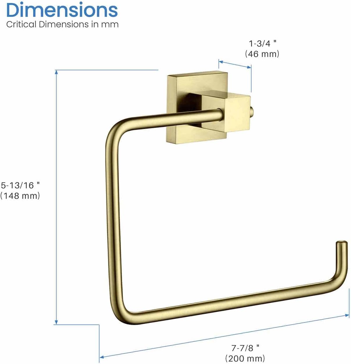 KIBI Cube Bathroom Towel Ring – Wall Mounted, Rust Resistant Solid Brass Hand Towel Holder with Modern Square Design, Durable Bath Accessory for Bathrooms & Washrooms (Brushed Gold, KBA1506)