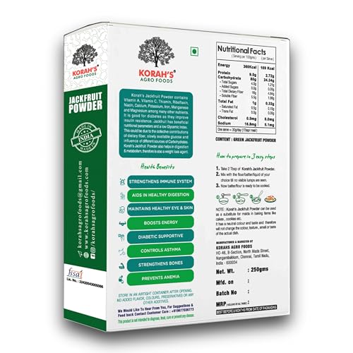 KORAH'S AGRO FOODS Korah'S Green Jackfruit Powder/Raw Green Jackfruit Flour-Gluten Free-Kathal Powder/Flour/Atta- Control Blood Sugar Levels, Healthy Diet Immunity Booster-250G-(Pack Of 2)