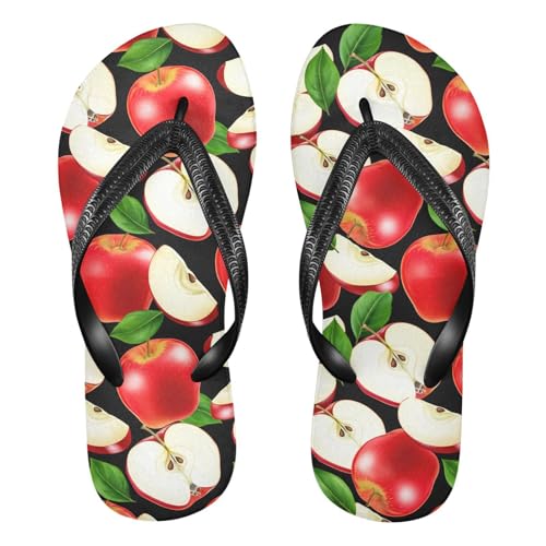 Red Fruit Black Flip Flops for Beach Thong Sandals Anti-slip Lightweight Beach Shoes for Indoor Outdoor House