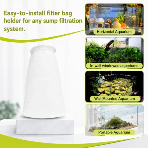Image of 12Pcs Aquarium Filter Sock 4 Inch Ring, 9 Inch Long, 200 Micron | Sump Filter Socks, Washable & Reusable for Fish Tank Sump Saltwater Freshwater Aquariums, Captures Waste & Fine Debris