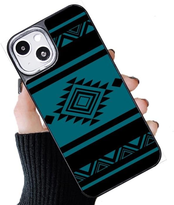 Smartphone case cushion material Ortega pattern 09: turquoise iphone15 compatible case