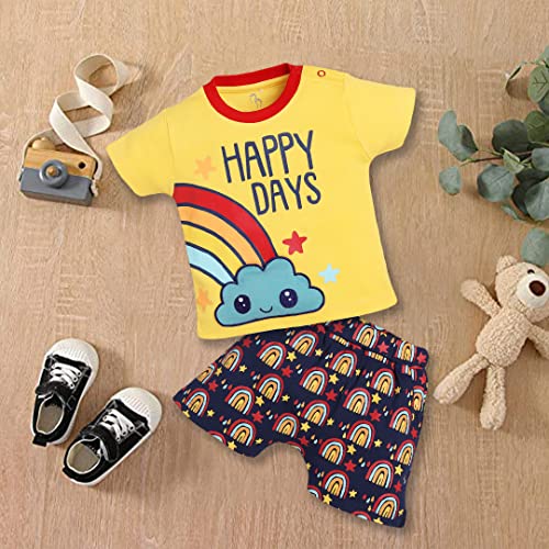 Image of BABY GO 100% Pure Cotton Kids T-Shirt &Shorts for Baby Boys (3-6 Months, YELLOW)