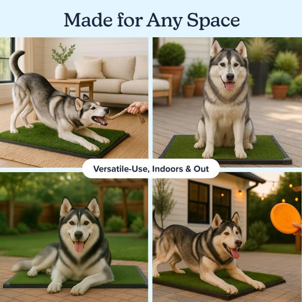 Image of Dog Grass Pad with Tray - 35.5x23.5in Reusable Pee Pads for Dogs - 4-Layer Indoor /Outdoor Artificial Grass Pee Pad - Dog Housebreaking Supplies for Puppy Training by PETMAKER