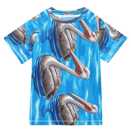 Boys Short Sleeve T-Shirts Pelican Bird Blue Rashguard Kids Swim Shirts Sun UPF 50+
