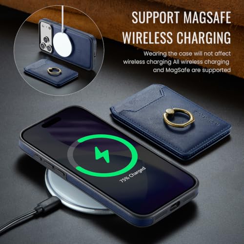 Étui portefeuille pour iPhone 14 Plus bleu aimanté support induction - 2