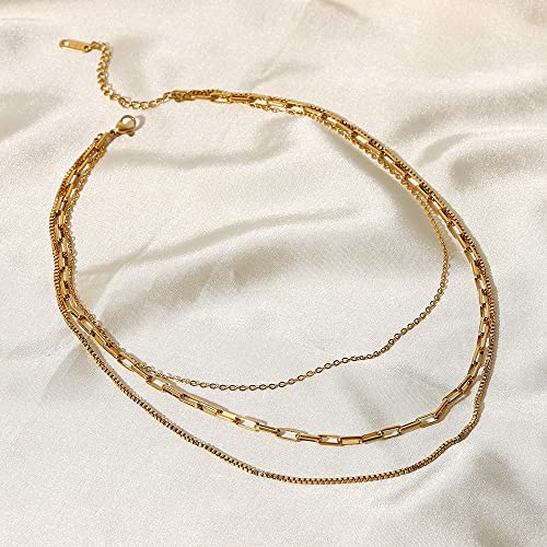 Herringbone Necklace for Women, Dainty Gold Layered Choker Necklace,14k Gold Plated Snake, Gold Paperclip Chain Choker Necklaces, Simple Gold Layered Necklaces, Gold Jewelry Gift for Women Girls3