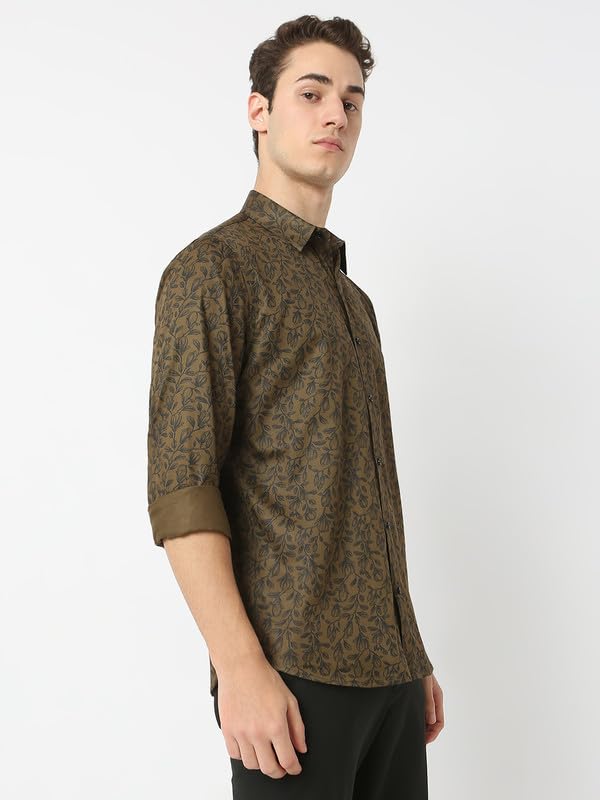 Image of MARK & ALBERT Men's Printed Full Sleeves Regular Fit Shirt Blue | 100% Cotton Stretchable Fabric