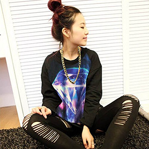 Comehere Women Girls Cartoon Shirt Sweater Blouse Long Sleeve Tops(Diamond) #TOP2