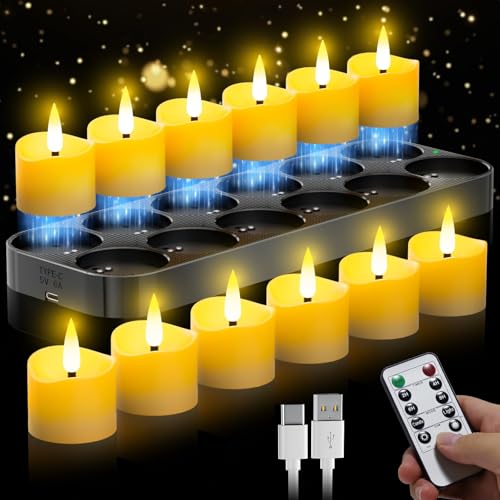 YiaMia Upgraded Rechargeable Tea Lights with Magnetic Charging Base 12 Pack