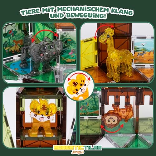 BONNYCO Magnetische Bausteine Kinder mit Tierfiguren 50 STK. Magnet Bausteine mit Illustrationen, Pädagogische Magnetic Tiles. Geschenke für Kinder, Magneten Spielzeug Jungen Mädchen, Weihnachten