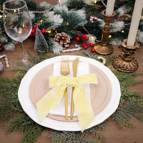 VATIN Valentine's Day Light Yellow Velvet Ribbon 1-1/2" Yellow Premium Plush Velvet Woven Edge Ribbon for Christmas Tree,Gift Wrapping,Flower Bouquet,Wreath Decorations,Bow Making- 25 Yards by VATIN - Image 4