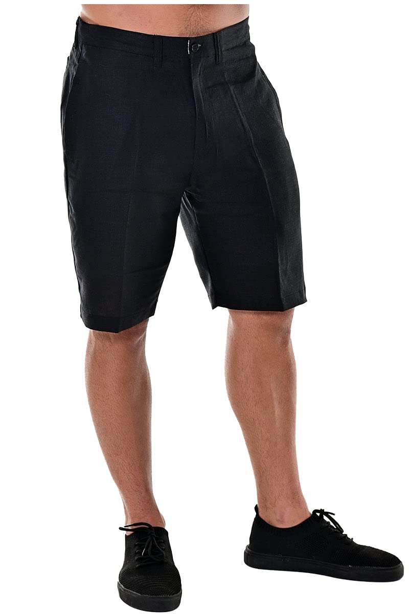 Mens Casual Flat Front Bermuda Shorts 100% Linen - in (7) Colors - MLH40