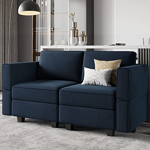 Belffin Modular Loveseat Sofa Couch with Storage Seats Velvet 2 Seater Love Seats for Small Spaces Blue Loveseat Sofa Blue